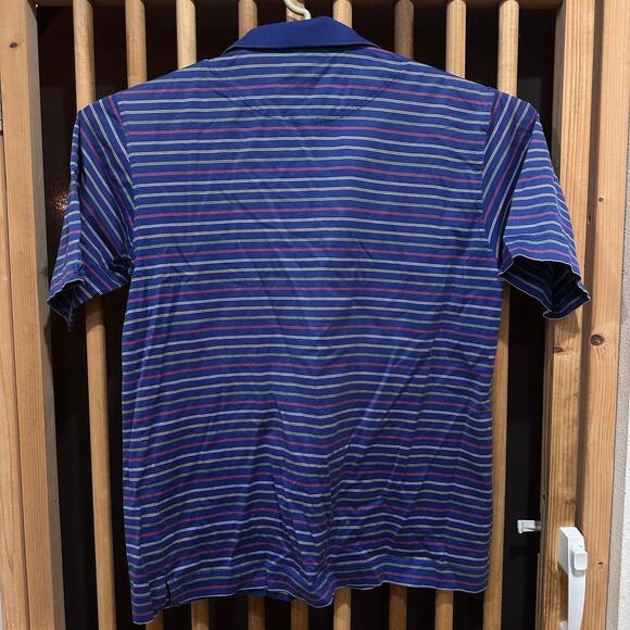 Cutter Buck Polo Shirt Mens M Striped 100% Mercerized Cotton Blue Pink Yellow - Picture 2 of 8